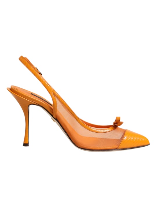 Dolce & Gabbana Orange Läder Nät Klackar Slingback Skor - Image 1