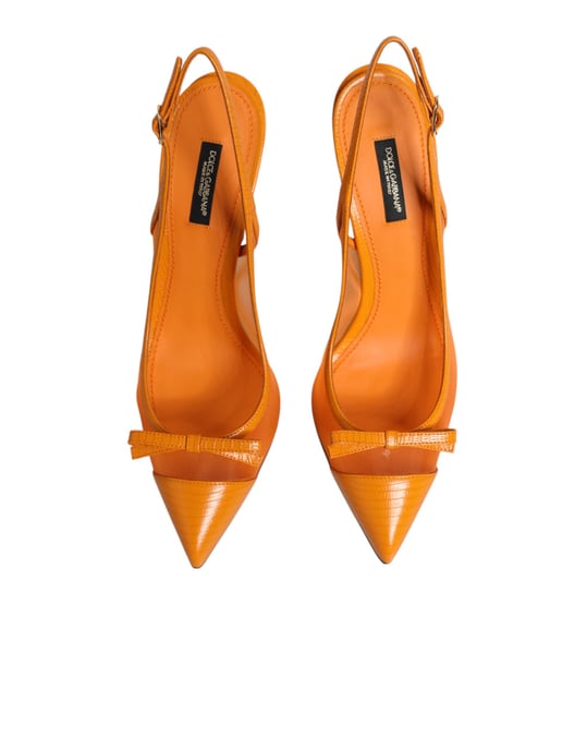 Dolce & Gabbana Orange Läder Nät Klackar Slingback Skor - Image 4