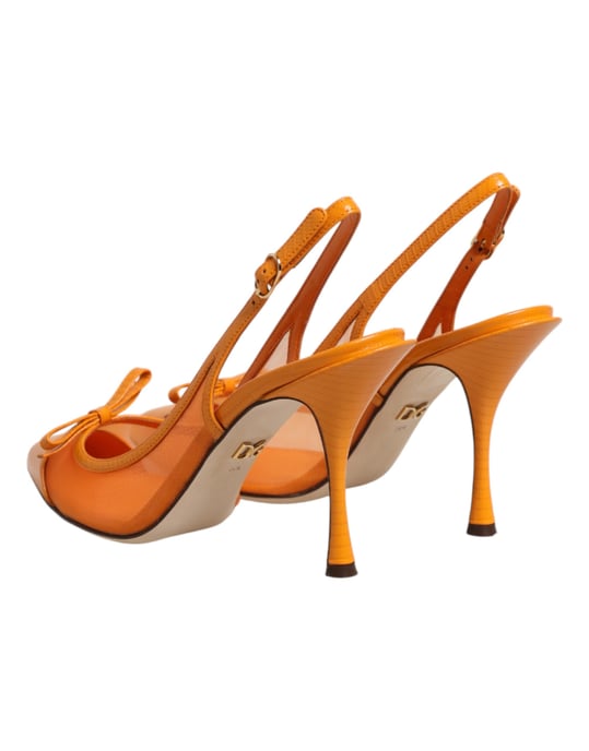 Dolce & Gabbana Orange Läder Nät Klackar Slingback Skor - Image 6