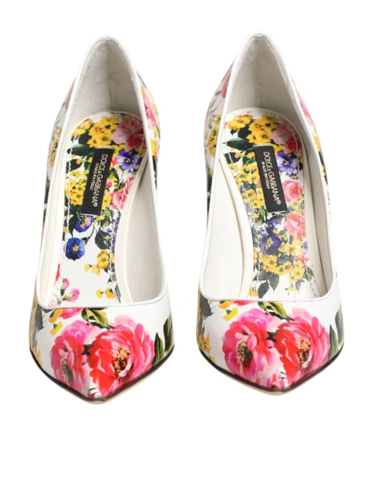 Dolce & Gabbana Witte Bloemige Leren Hoge Hakken Pumps Schoenen - Image 3