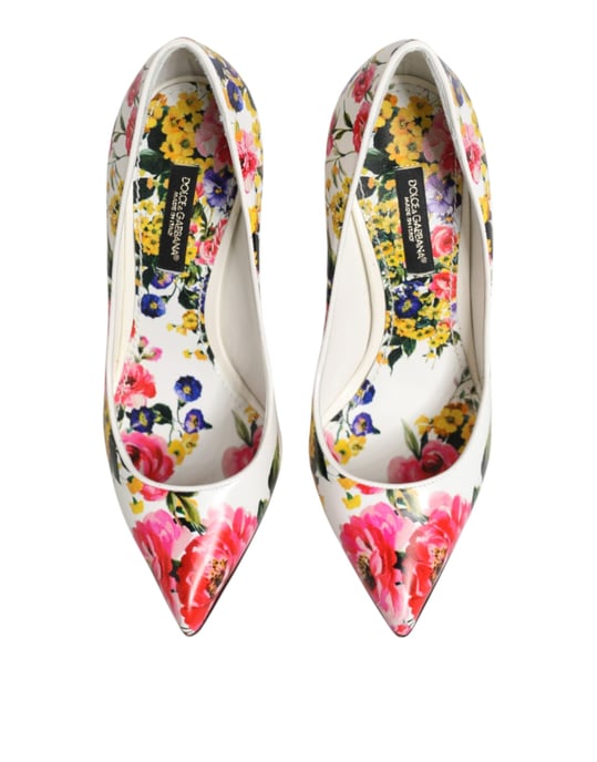 Dolce & Gabbana Witte Bloemige Leren Hoge Hakken Pumps Schoenen - Image 4