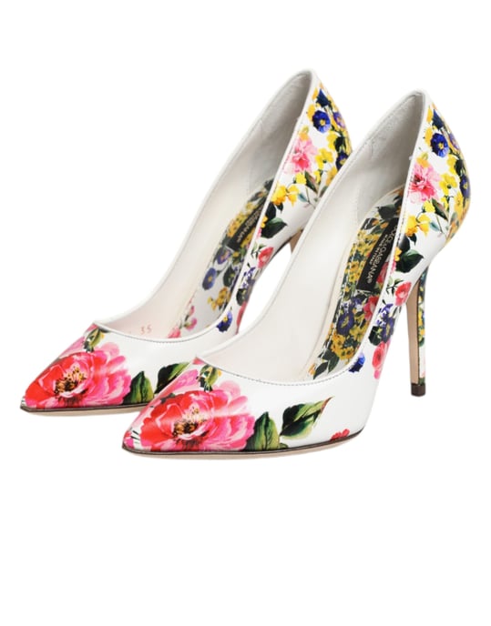 Dolce & Gabbana Witte Bloemige Leren Hoge Hakken Pumps Schoenen - Image 5