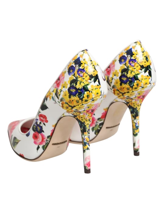 Dolce & Gabbana Witte Bloemige Leren Hoge Hakken Pumps Schoenen - Image 6