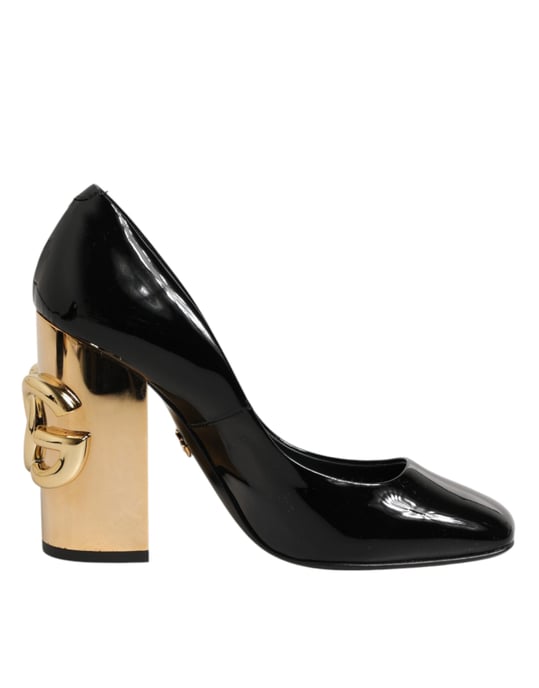 Dolce & Gabbana Zwarte Gouden Leren Logo Hakken Pumps Schoenen - Image 2