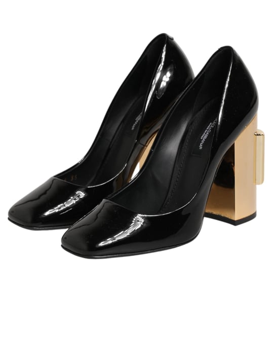 Dolce & Gabbana Zwarte Gouden Leren Logo Hakken Pumps Schoenen - Image 5