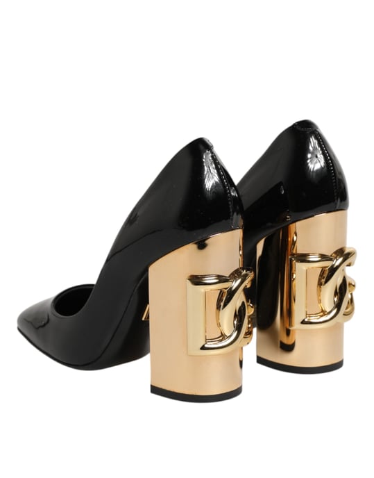 Dolce & Gabbana Zwarte Gouden Leren Logo Hakken Pumps Schoenen - Image 6