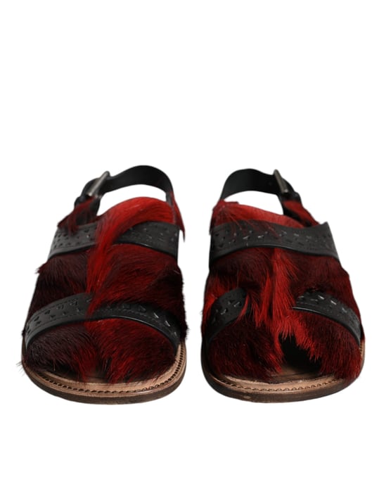 Dolce & Gabbana Svart Röd Gazelle Hår Läder Sandaler Skor - Image 2