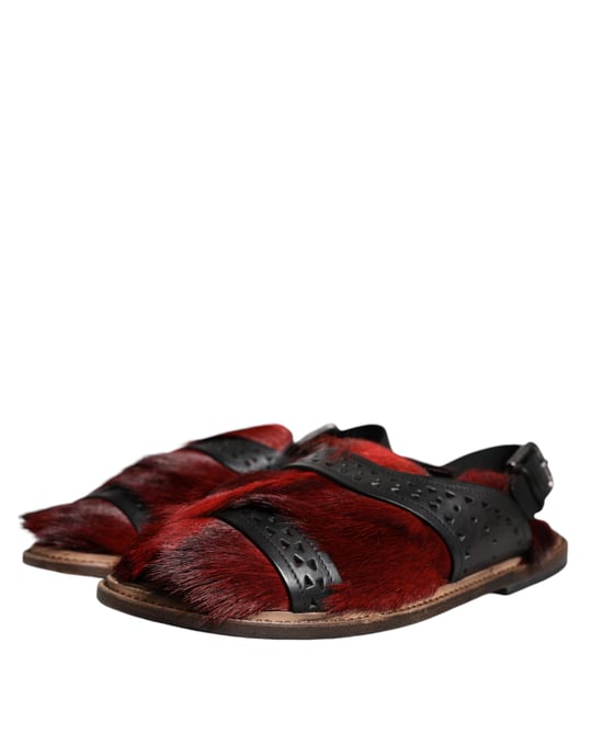 Dolce & Gabbana Svart Röd Gazelle Hår Läder Sandaler Skor - Image 3