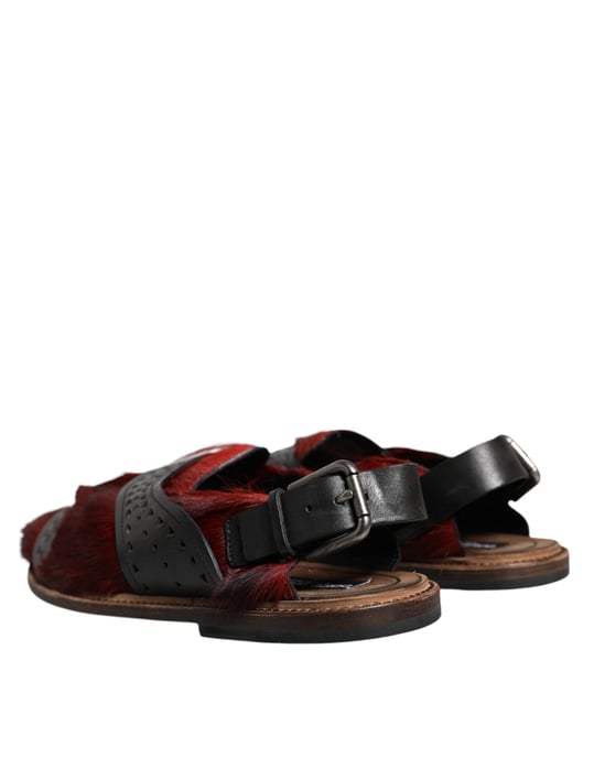 Dolce & Gabbana Svart Röd Gazelle Hår Läder Sandaler Skor - Image 4
