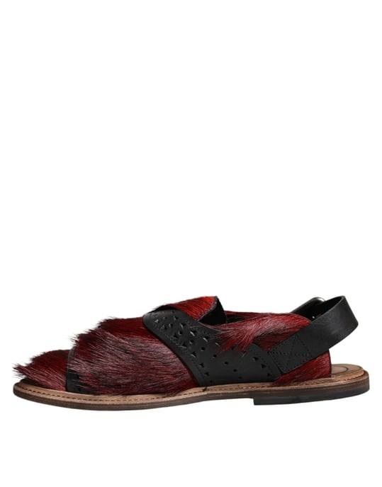 Dolce & Gabbana Svart Röd Gazelle Hår Läder Sandaler Skor - Image 5
