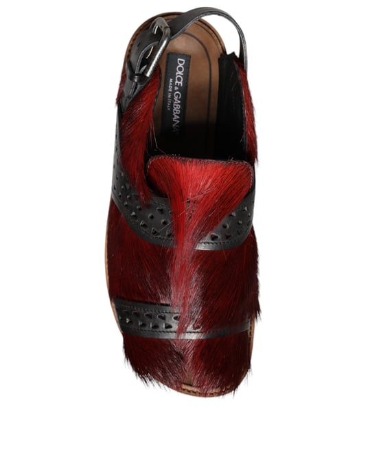 Dolce & Gabbana Svart Röd Gazelle Hår Läder Sandaler Skor - Image 6
