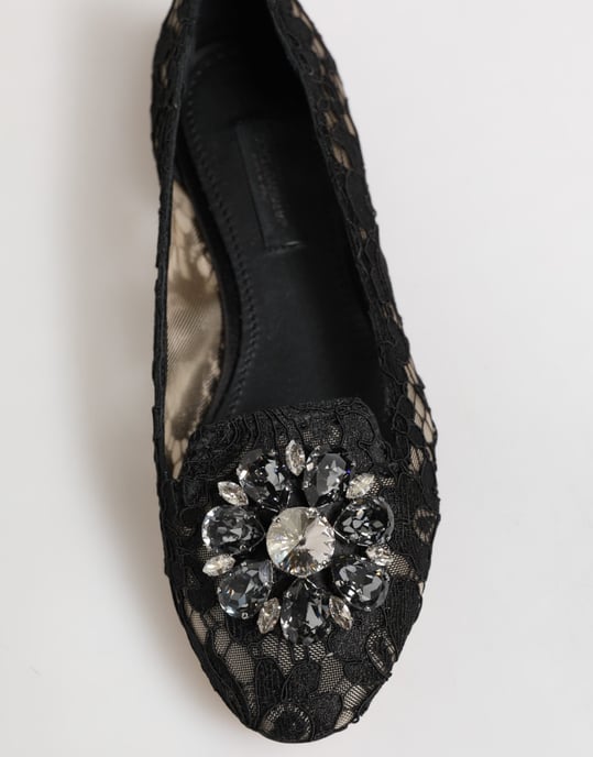 Dolce & Gabbana Zwarte Taormina Kanten Kristallen Ballerina's - Image 3