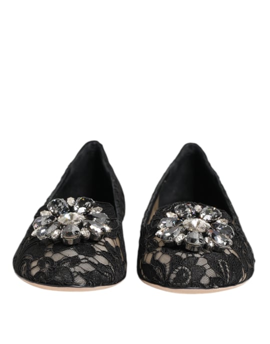 Dolce & Gabbana Zwarte Taormina Kanten Kristallen Ballerina's - Image 4