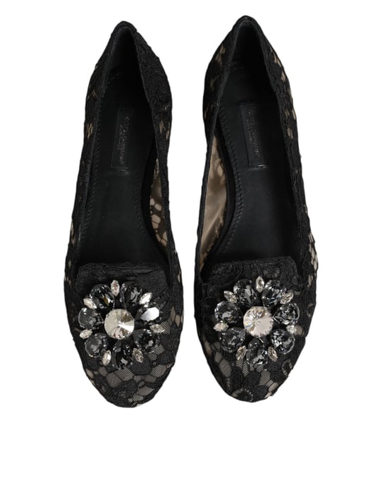 Dolce & Gabbana Zwarte Taormina Kanten Kristallen Ballerina's - Image 5