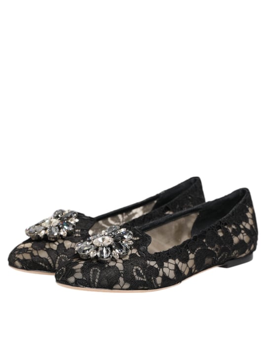 Dolce & Gabbana Zwarte Taormina Kanten Kristallen Ballerina's - Image 6