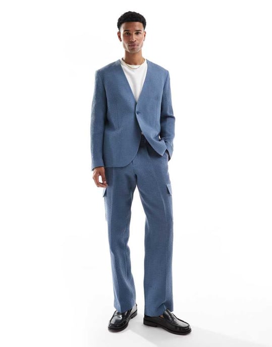 Viggo Santos jacket in waffle in stone blue co-ord - Image 3
