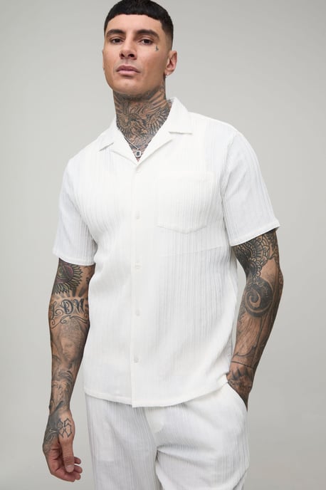 Tall Regular Fit Irregular Pleat Short Sleeve Shirt and Relaxed Trouser Set - Image 3