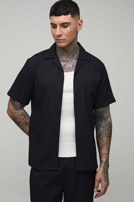 Tall Regular Fit Irregular Pleat Short Sleeve Shirt and Relaxed Trouser Set - Image 3