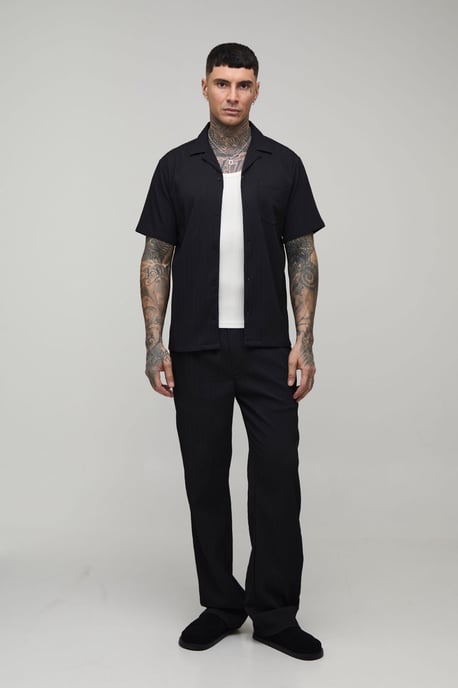 Tall Regular Fit Irregular Pleat Short Sleeve Shirt and Relaxed Trouser Set - Image 4
