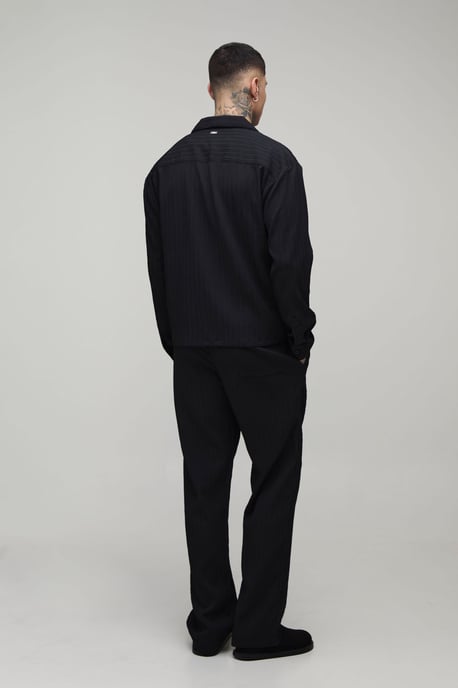 Tall Boxy Crop Fit Long Sleeve Irregular Pleat Overshirt - Image 2