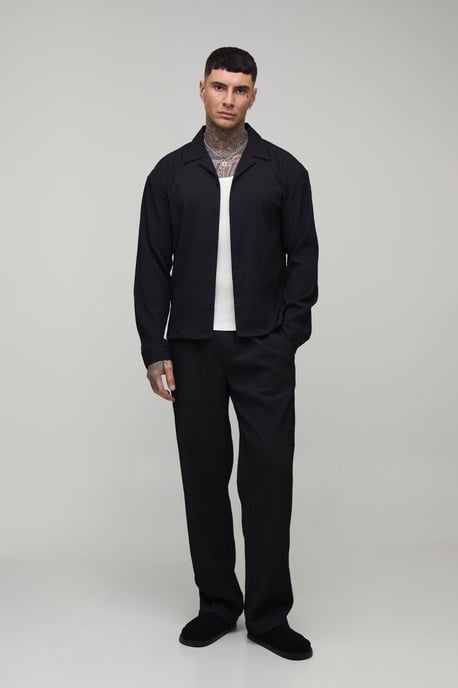 Tall Boxy Crop Fit Long Sleeve Irregular Pleat Overshirt - Image 4