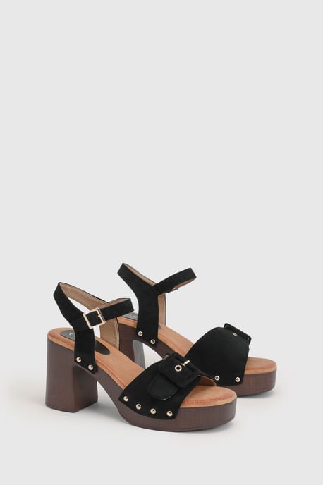 Regina Faux Suede Buckle Detail High Block Heel platform Sandals - Image 1
