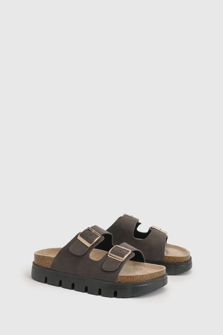 Mae Platform Faux Suede Buckle Footbed Slider - Image 1