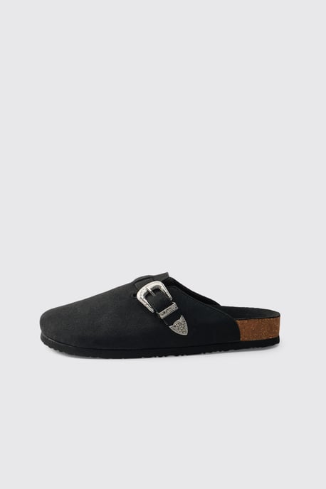 Western Buckle Faux Suede Mule - Image 2
