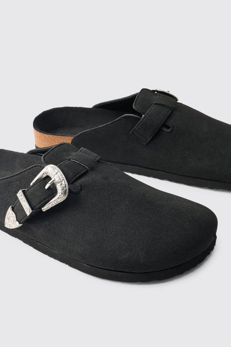Western Buckle Faux Suede Mule - Image 3