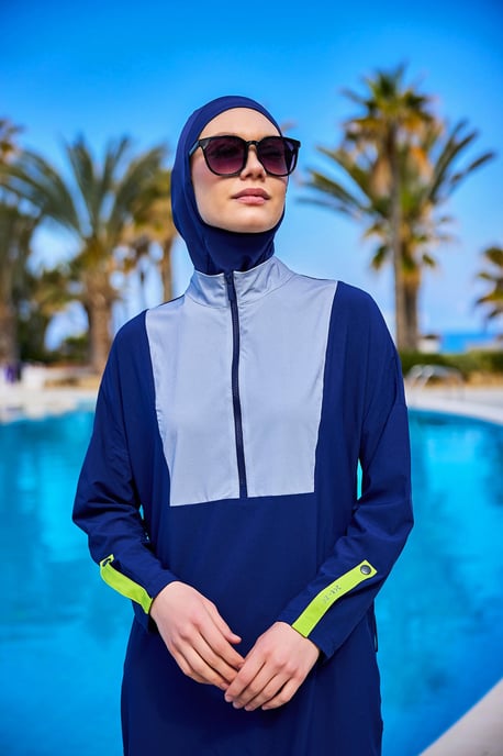 Marinblå heltäckande Modest Baddräkt – Burkini med justerbar passform - Image 2