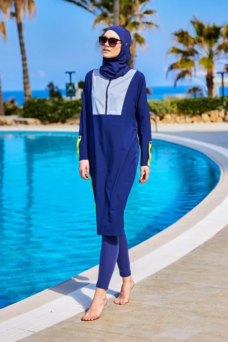 Marinblå heltäckande Modest Baddräkt – Burkini med justerbar passform - Image 3
