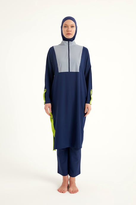 Marinblå heltäckande Modest Baddräkt – Burkini med justerbar passform - Image 4