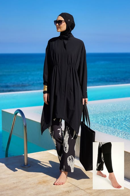 Black Asymmetric Cut Premium Full Coverage Swimwear Set - Image 1