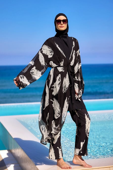 Black Asymmetric Cut Premium Full Coverage Swimwear Set - Image 6