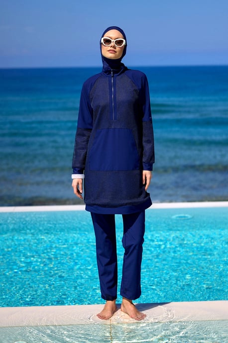 Marinblå Full täckning Modest Swimwear Burkini Set - Image 2