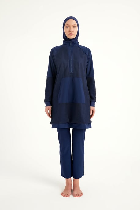 Marinblå Full täckning Modest Swimwear Burkini Set - Image 4