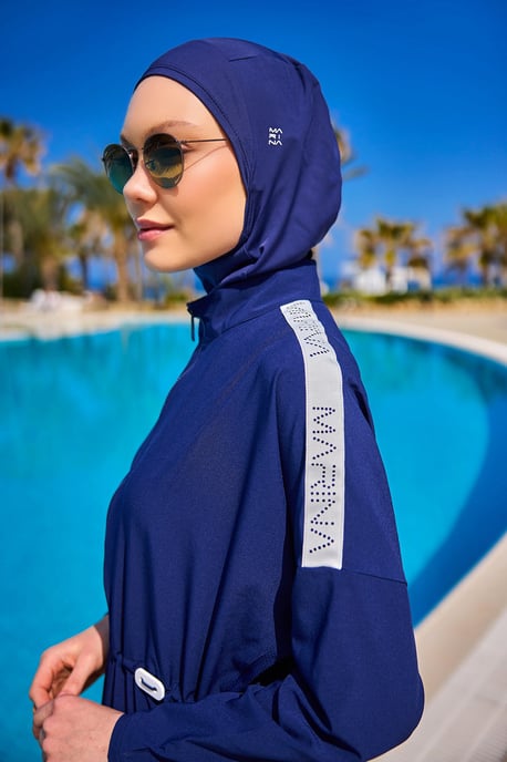 Marinblå Full täckning Modest Swimwear Burkini Set - Image 2