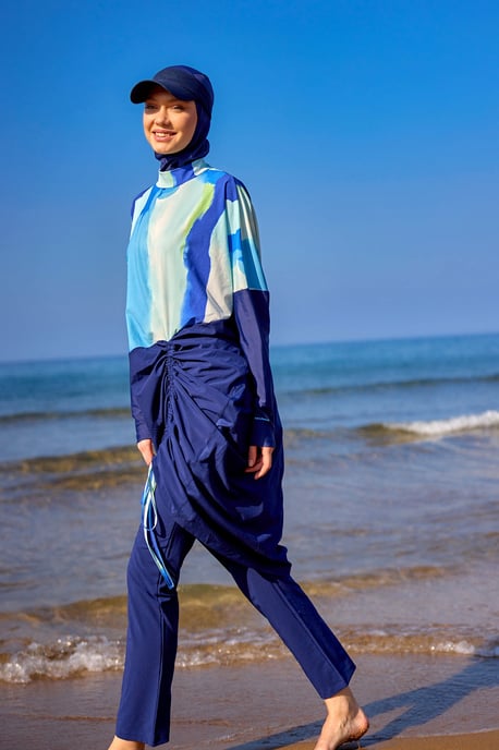 Marinblå Full täckning Modest Swimwear Burkini Set - Image 2