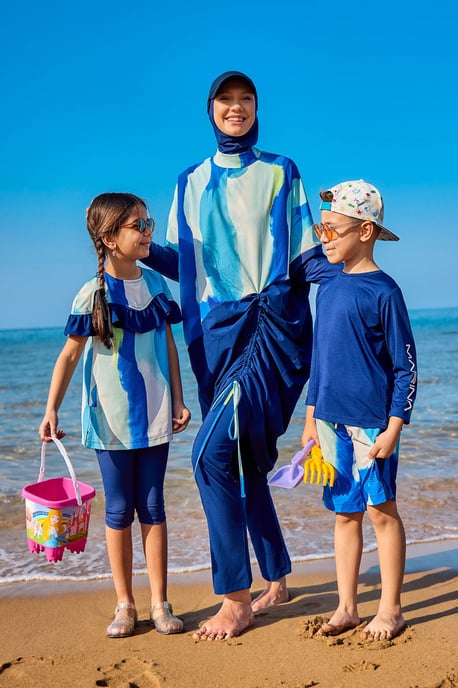 Marinblå Full täckning Modest Swimwear Burkini Set - Image 6