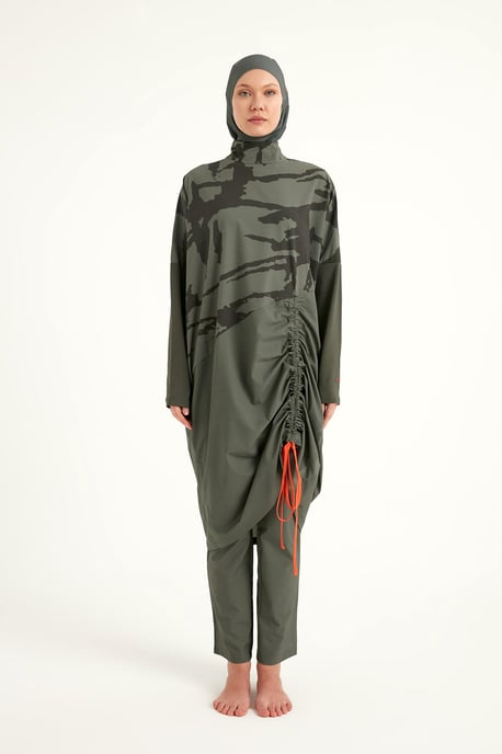 Kaki bescheiden badmode Burkini-set met volledige dekking - Image 4