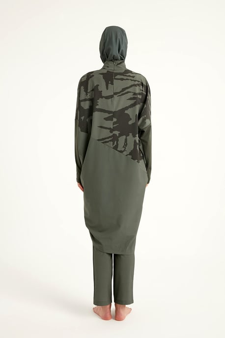 Kaki bescheiden badmode Burkini-set met volledige dekking - Image 6