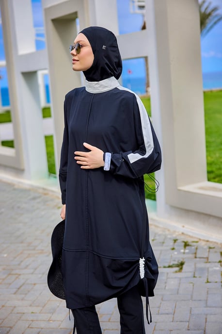 Zwarte, bescheiden badmode Burkini-set met volledige dekking - Image 3
