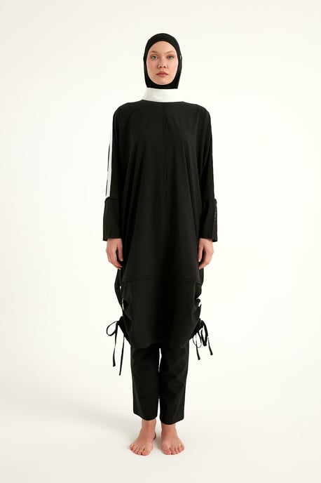 Zwarte, bescheiden badmode Burkini-set met volledige dekking - Image 5
