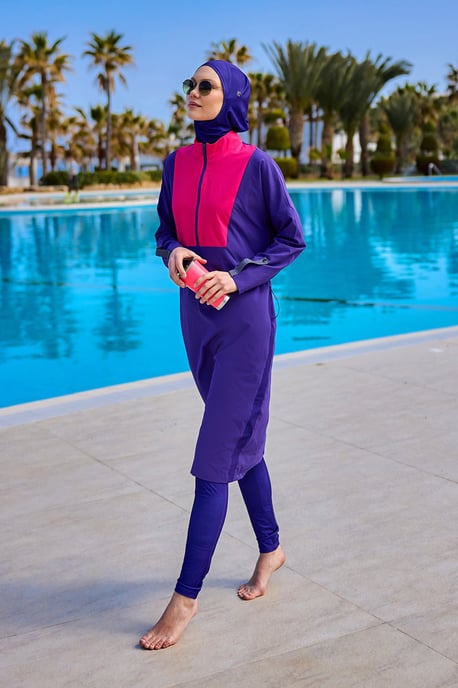Purple Full Coverage Modest Swimwear Burkini Set - Image 2