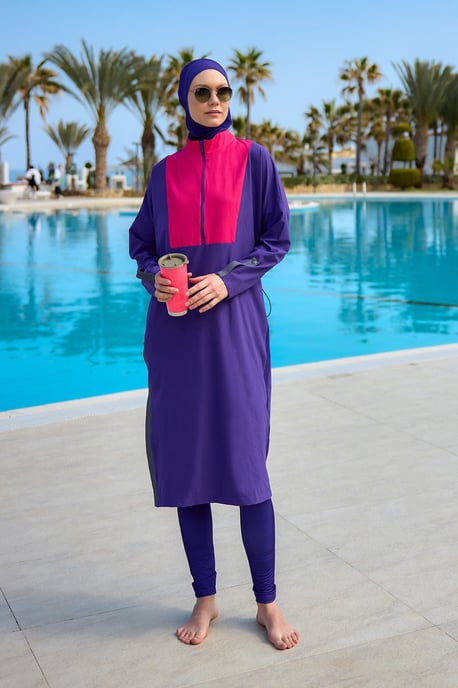 Purple Full Coverage Modest Swimwear Burkini Set - Image 3