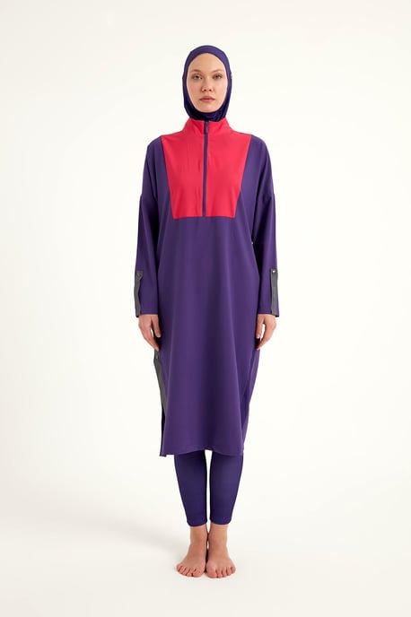 Purple Full Coverage Modest Swimwear Burkini Set - Image 4