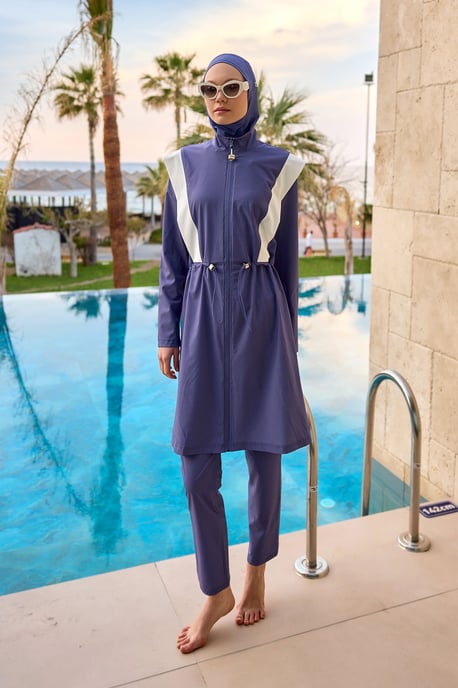Marina Full Coverage Modest Swimsuit İn Indigo - Image 3