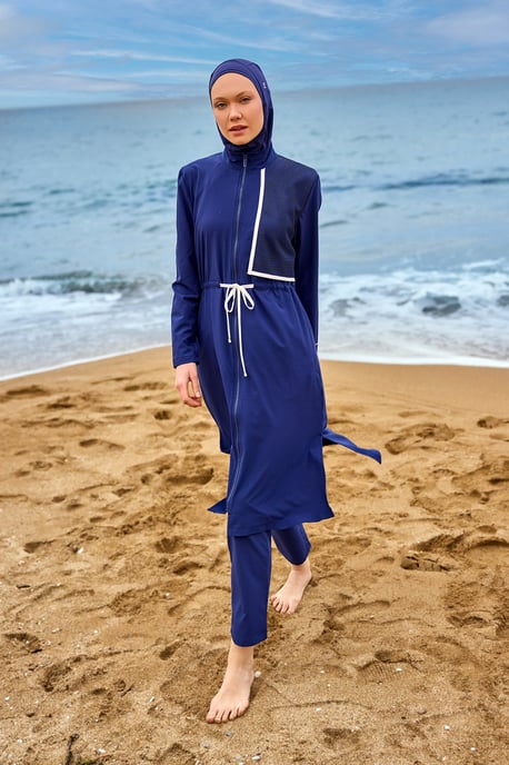 Navy Full Coverage Modest Swimwear Burkini Set - Image 2