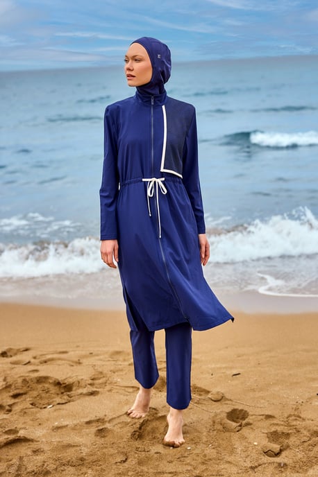 Navy Full Coverage Modest Swimwear Burkini Set - Image 3