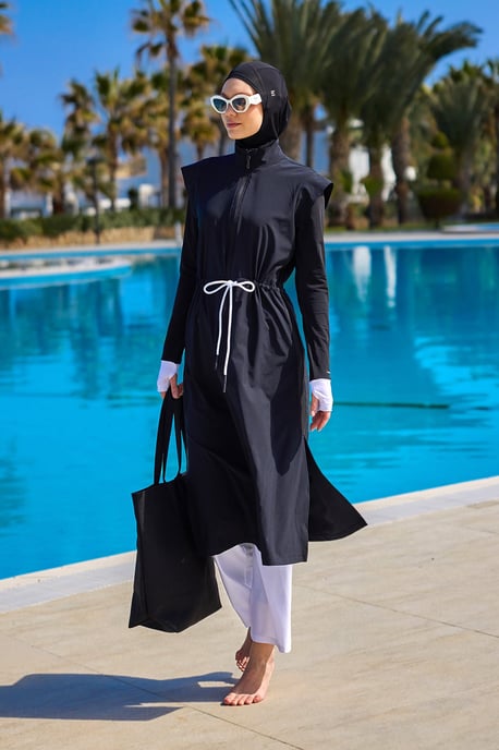 Svart heltäckande islamisk badkläder Burkini Set - Image 2